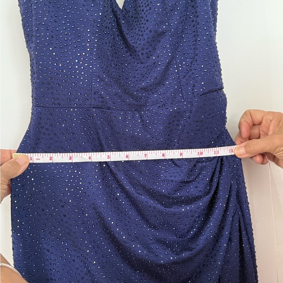 Elegant Navy Sparkle Cowl Neck Evening Dress - Picture 15 of 16